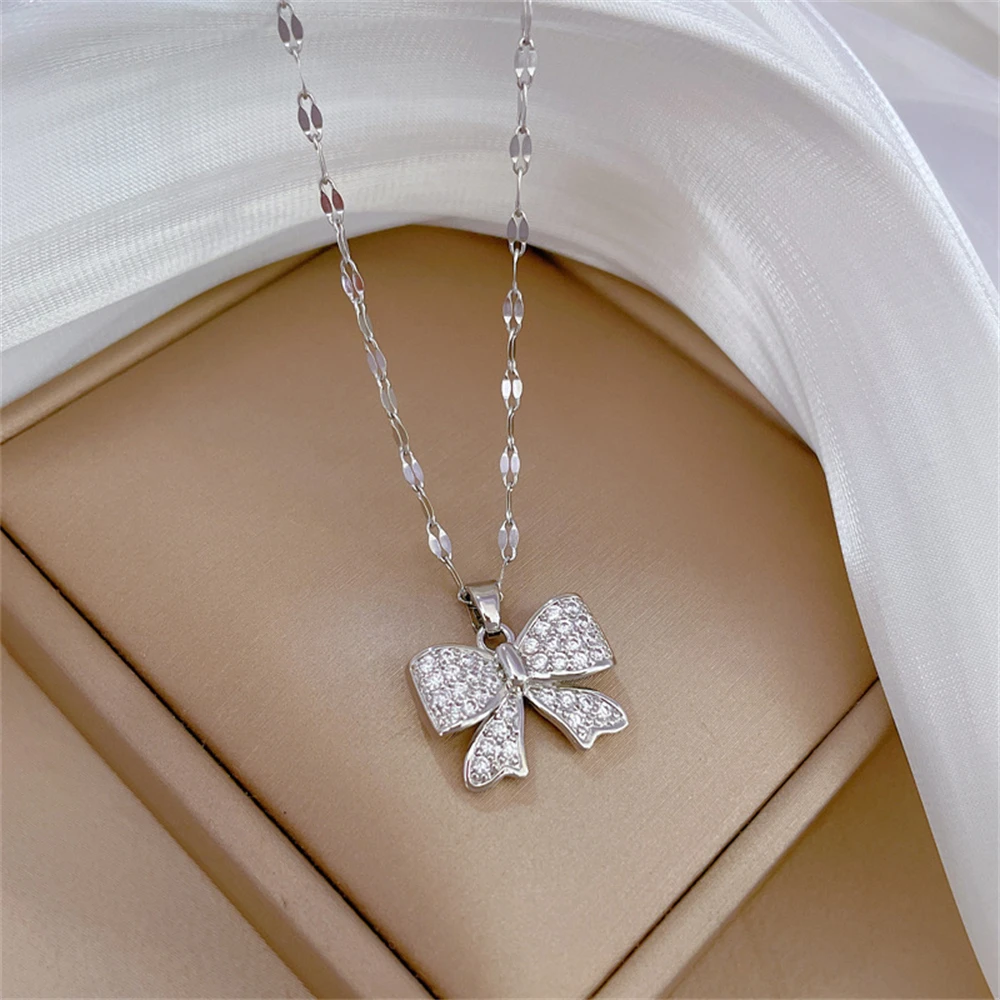 Fashion Bowknot Choker Necklace For Women Stainless Steel Crystal Collier Wedding Anniversary Mothers Day Gifts 2024 view 5