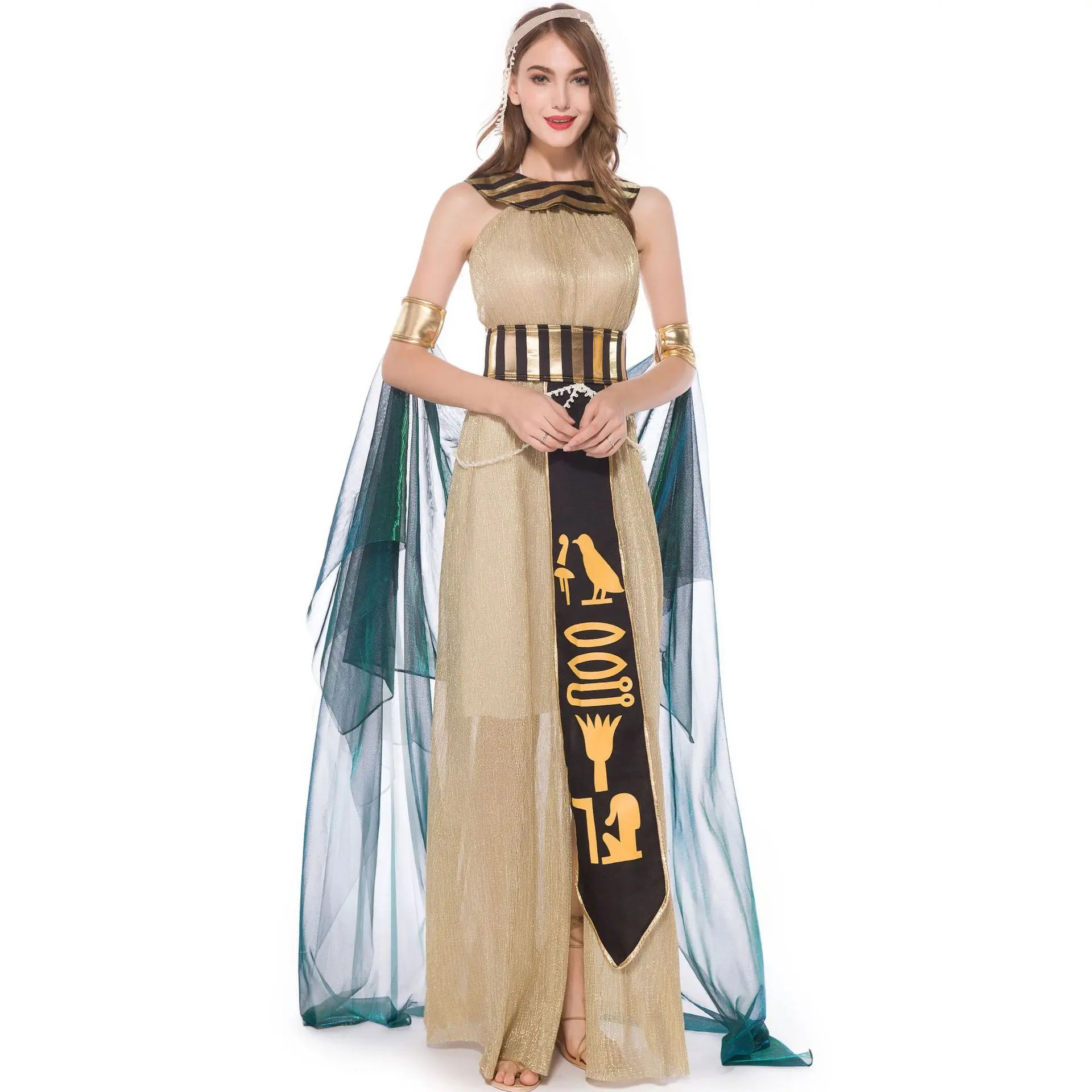 Ancient Egypt Empress Cleopatra Queen Costume Golden Medieval Greek Mythology Cosplay Dress Carnival Halloween Party Fancy Dress