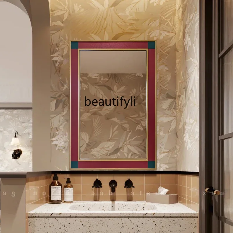

B06 Retro bathroom Square mirror Wall-mounted washstand mirror Smart American matte mirror with lamp