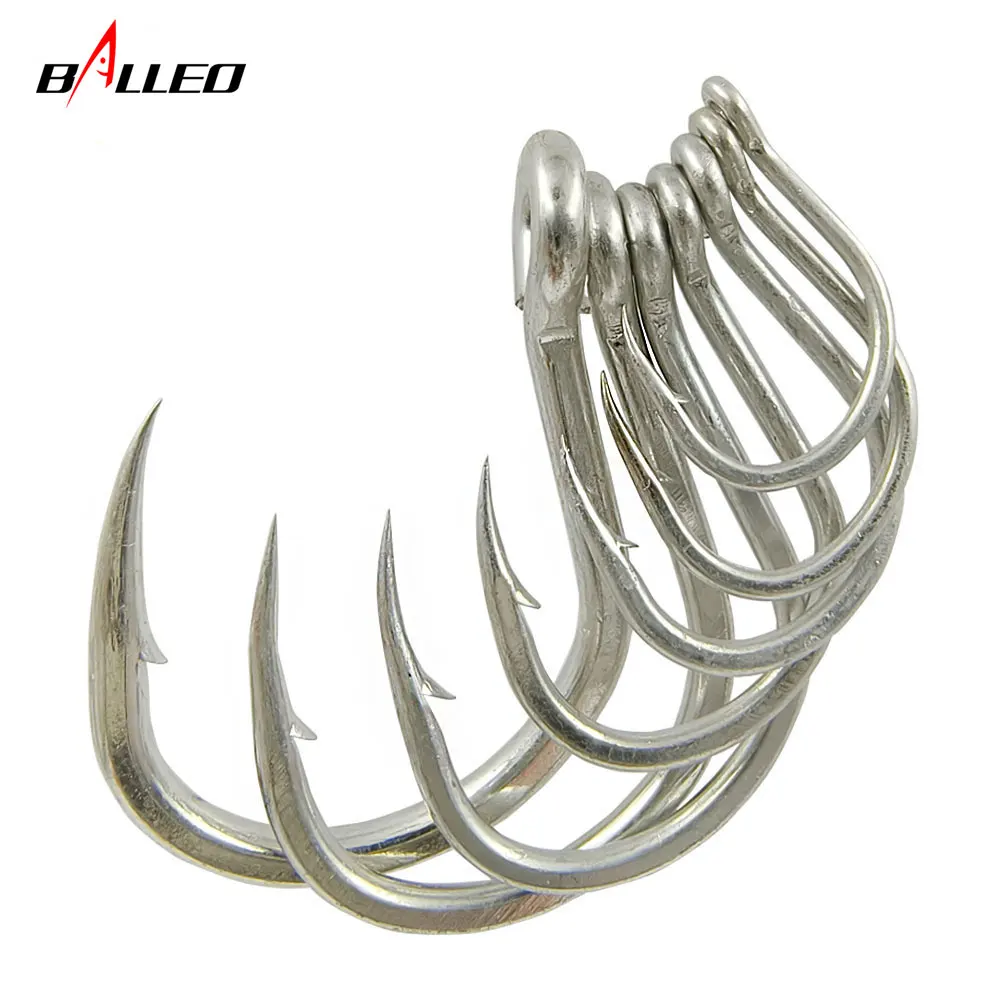 Sea Fishing Matte Tin Anti-rust Saltwater Fishhooks High Carbon Steel Barbed Fishhook Ring Eye Single Jig Fish Hook Size1/0-11/0