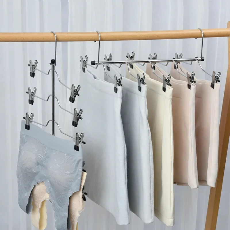 

4/5Tier Skirt Hangers for Women, Space Saving Pants Rack with Adjustable Non Slip Clips,Closet Organizers for Trousers Shorts