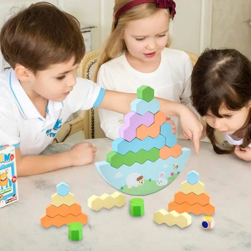 Juguetes apilables de equilibrio de madera, juego de bloques de construcción, juego de bloques de apilamiento de equilibrio de torre, juegos de mesa, juguete de bloques de construcción familiares para