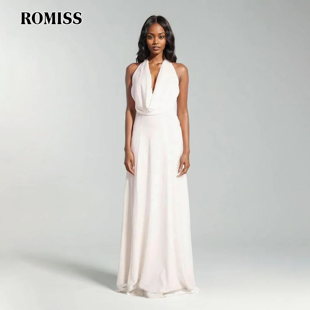 

ROMISS Solid Sexy Minimalist Dress For Women Halter Sleeveless High Waist Backless Formal Dresses Female Fashion