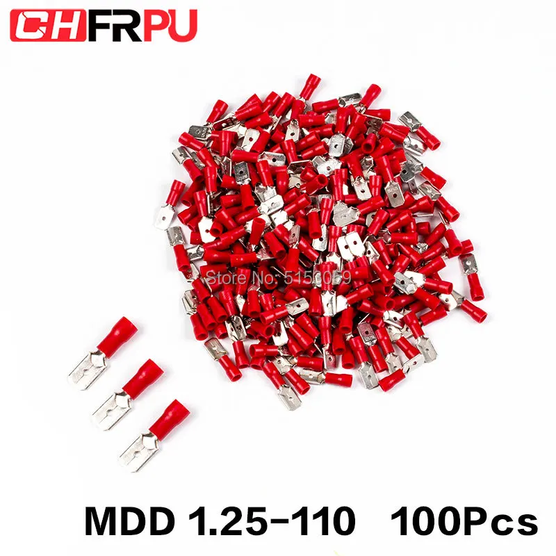 100PCS 2.8mm 22-16AWG FDFD/FDD/MDD1.25-110 Female Male Insulated Electrical Crimp Terminal for 0.5-1.5mm2 Cable Wire Connector