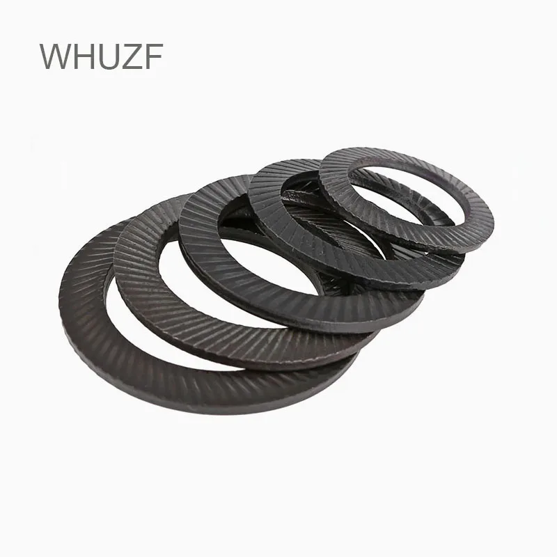 WHUZF Double Ridges Teeth Safety Locking Washers M3 M4 M5 M6 M8 M10 M12 M14 M16-M20 Black Carbon Steel Spacer Anti Skid Gasket