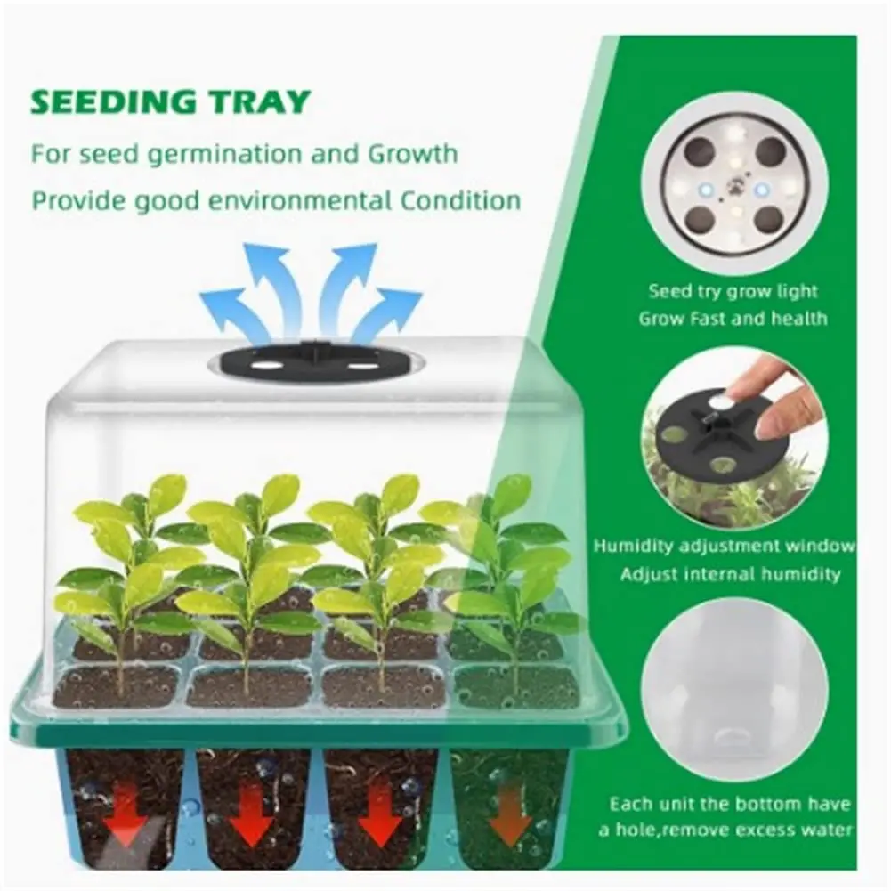 

Seed Starter Tray 5 Pcs Seed Starter Kit With Grow Light Seedling Starter Trays With Humidity Domes for Indoor Gardening Plant