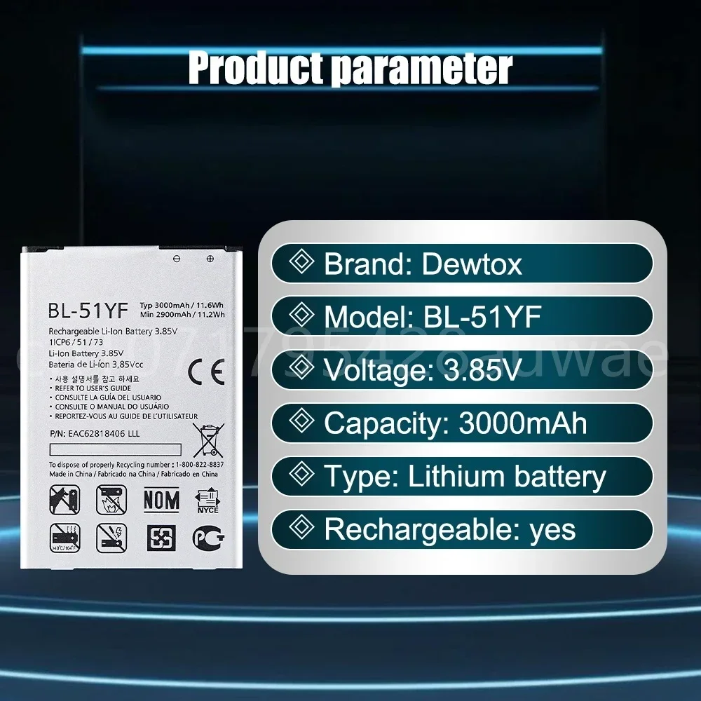 BL-51YF 3000mAh Rechargeable Li-Ion Battery 3.85V for LG G4 H810 H815 H818 F500 US991 VS986 Bateria Batteries