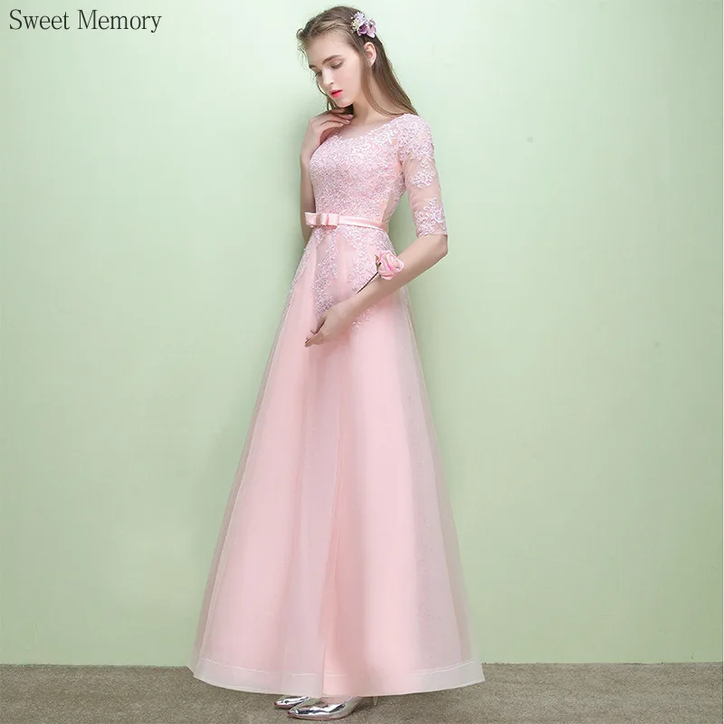 

A8130 White Champagne Pink Bridesmaid Dresses Beautiful Girls Women Vestidos Sweet Memory Half Sleeves Wedding Party Dress