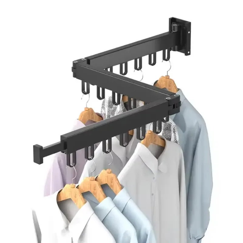 Wall-mounted Retractable Folding Extendable Clothes Hanger Cloth Drying Rack Indoor Aluminum