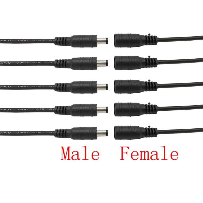 5Pcs 5.5x2.1mm DC Power Cable Male Female Plug Jack Connector Adapter 15cm For 5050 3528 LED Strip Light Monitor CCTV Camera