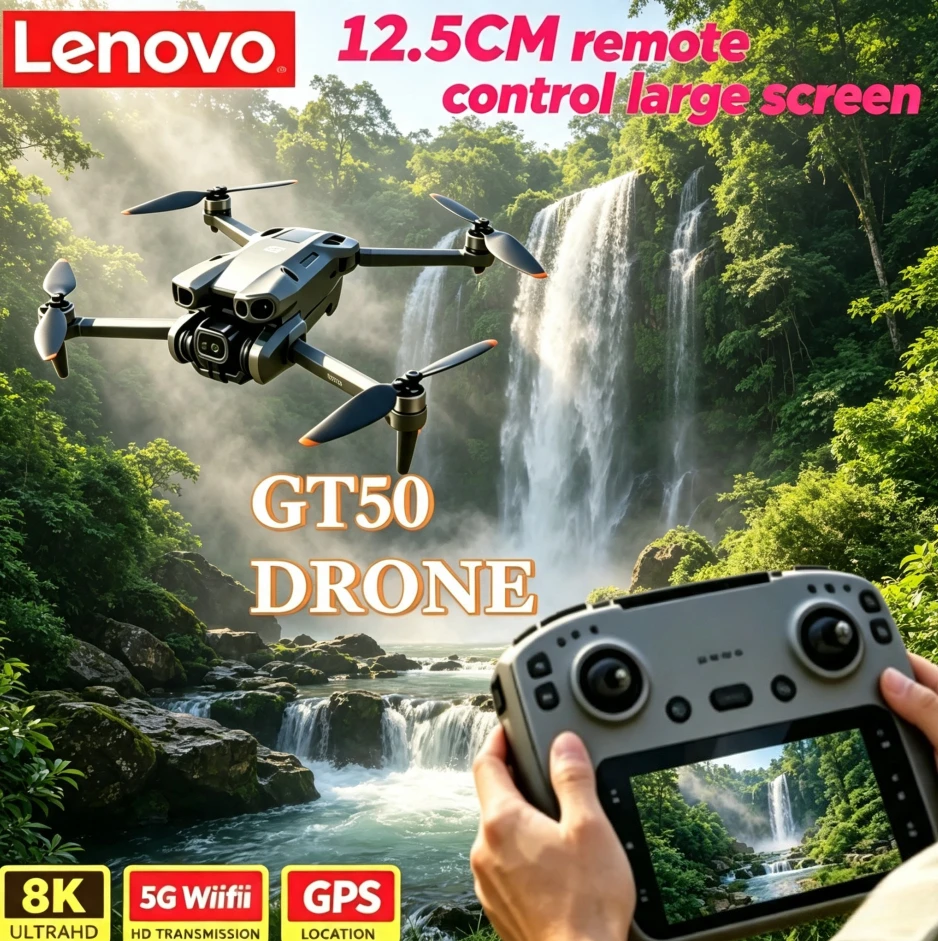 레노버 GT50 RC 드론, 스크린 리모컨, GPS, 8K HD, 경량 브러시리스 쿼드콥터, 5G WIFI FPV, 전문가용 항공 촬영 기능 탑재