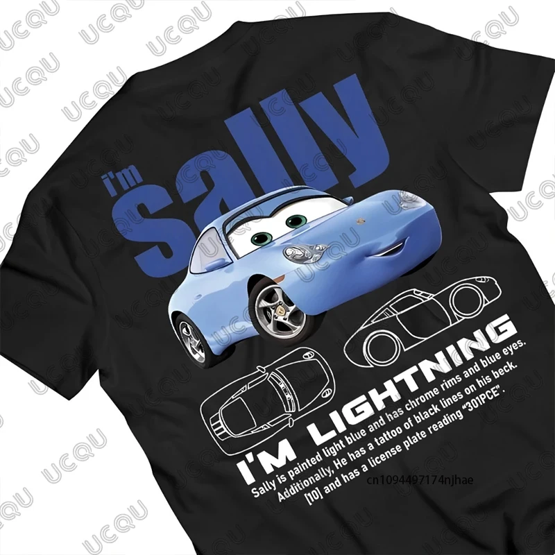 Lightning Mcqueen und Sally Print Paare T-Shirt für Damen Herren Sally und Mcqueen Sommer Baumwolle Kurzarm T-Shirts Casual Tops