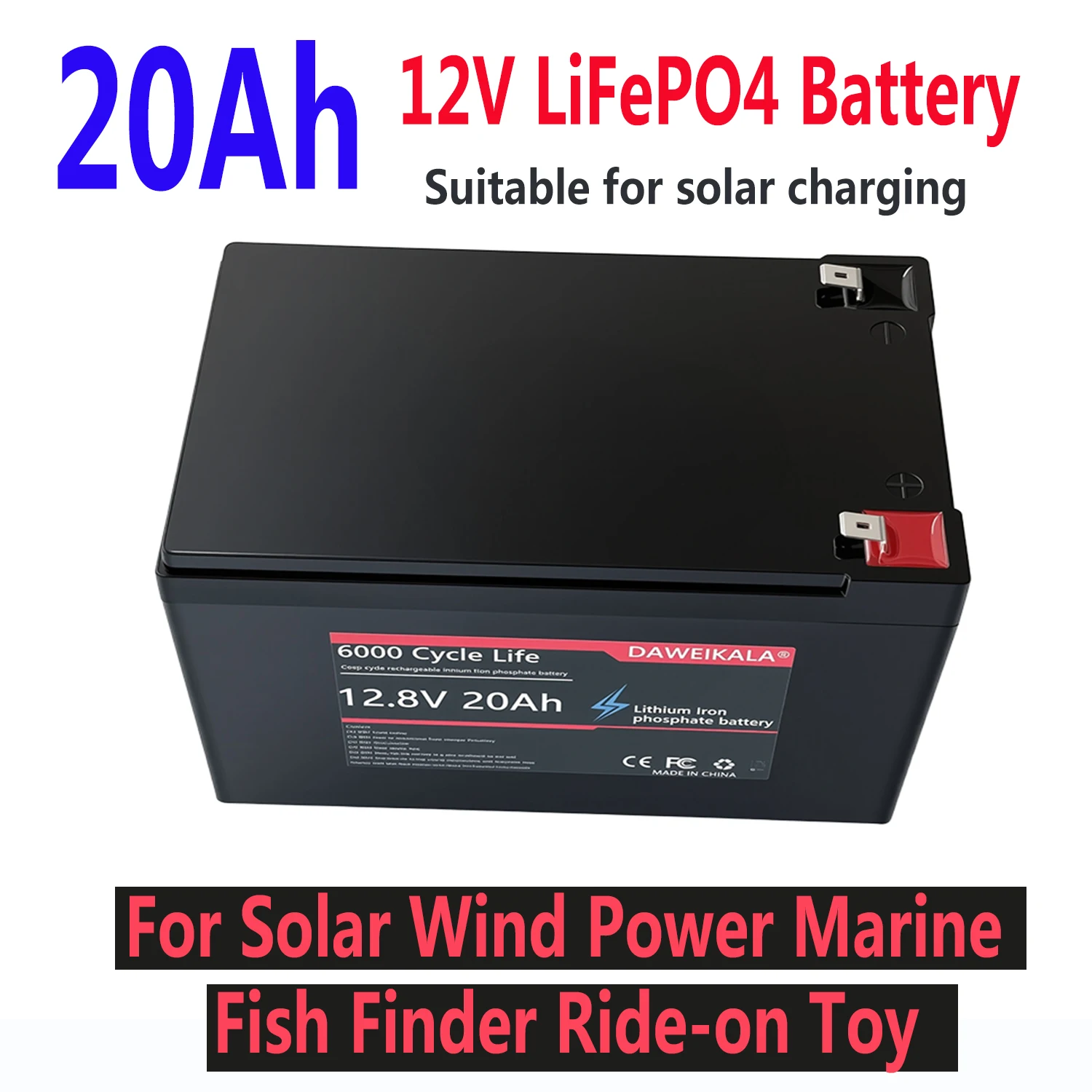 DeepCycle 12V 20Ah LiFePO4 Rechargeable Lithium Battery Built-in BMS 4S 30A For Suitable for solar charging