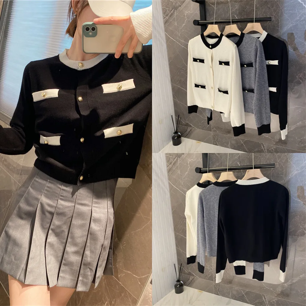 

High-End Wool Knitted Cardigan Women's Retro Color Blo Bla White Fraance Sle Top Quali Knitted Open-irt