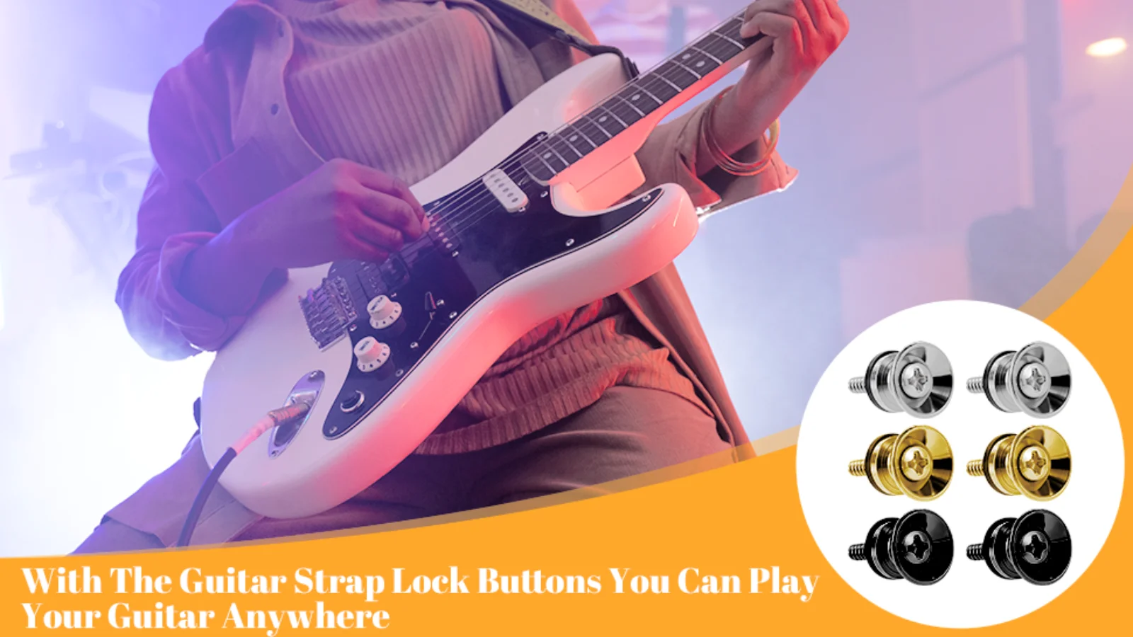 2 Sätze Gitarrengurtstifte – schwarz/gold/silber, ausgestattet mit rutschfesten Unterlegscheiben für besseren Gitarrenschutz. Nicht nur ein Connec – Detail 1