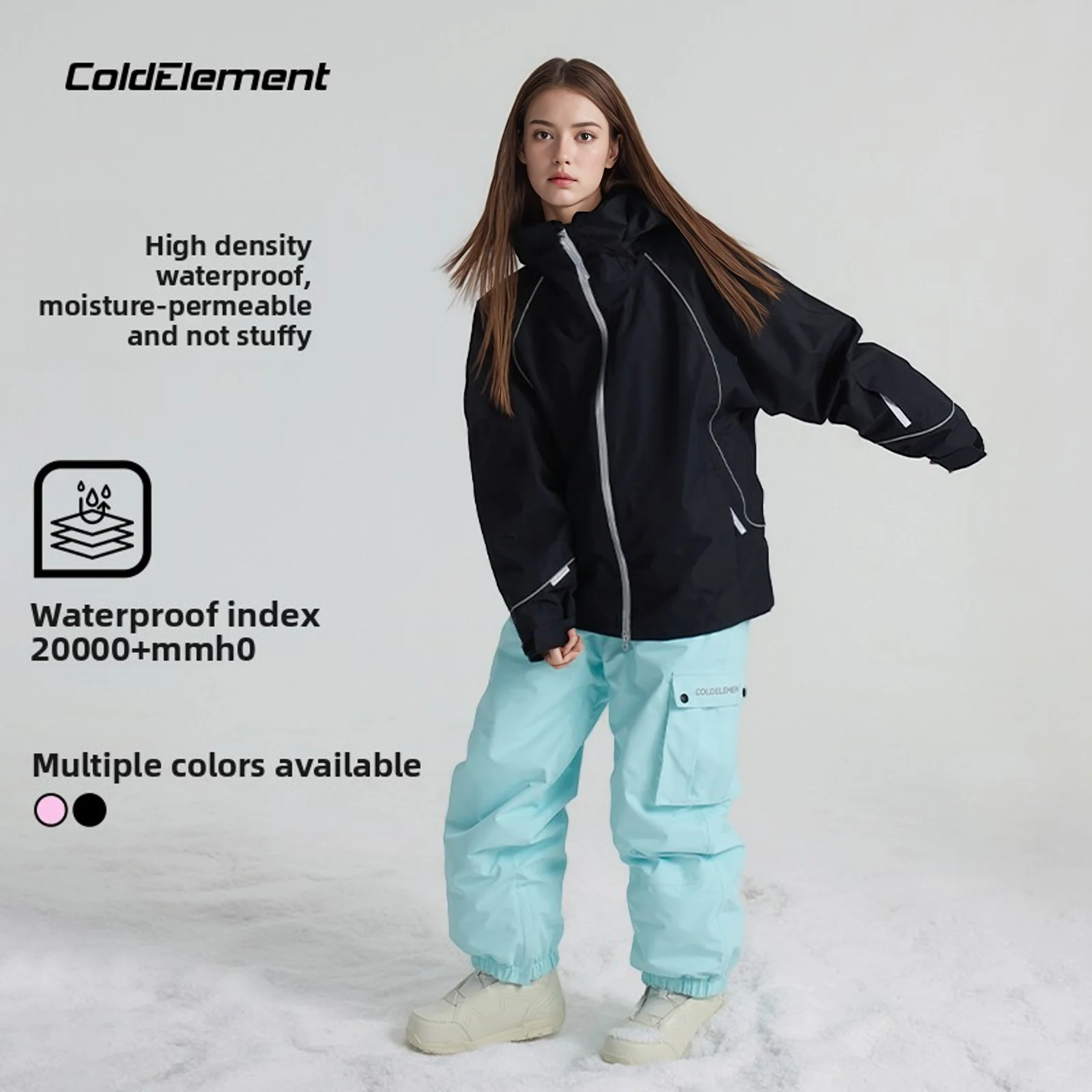 

Coldelement Women's Separate Snowboard Ski Suit Set - Black, Warm, Windproof, Waterproof, Outdoor Ski Gear, Snowproof