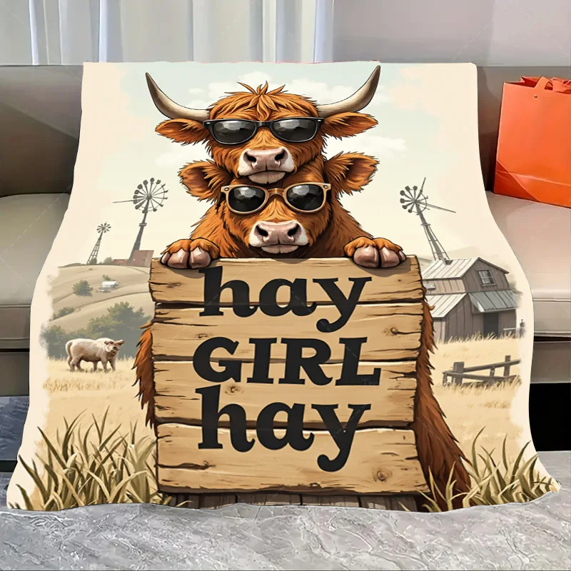 

1шт фланелевое одеяло "Cool Highland Cows 'Hay Girl Hay' Одеяло с фермерской сцены"