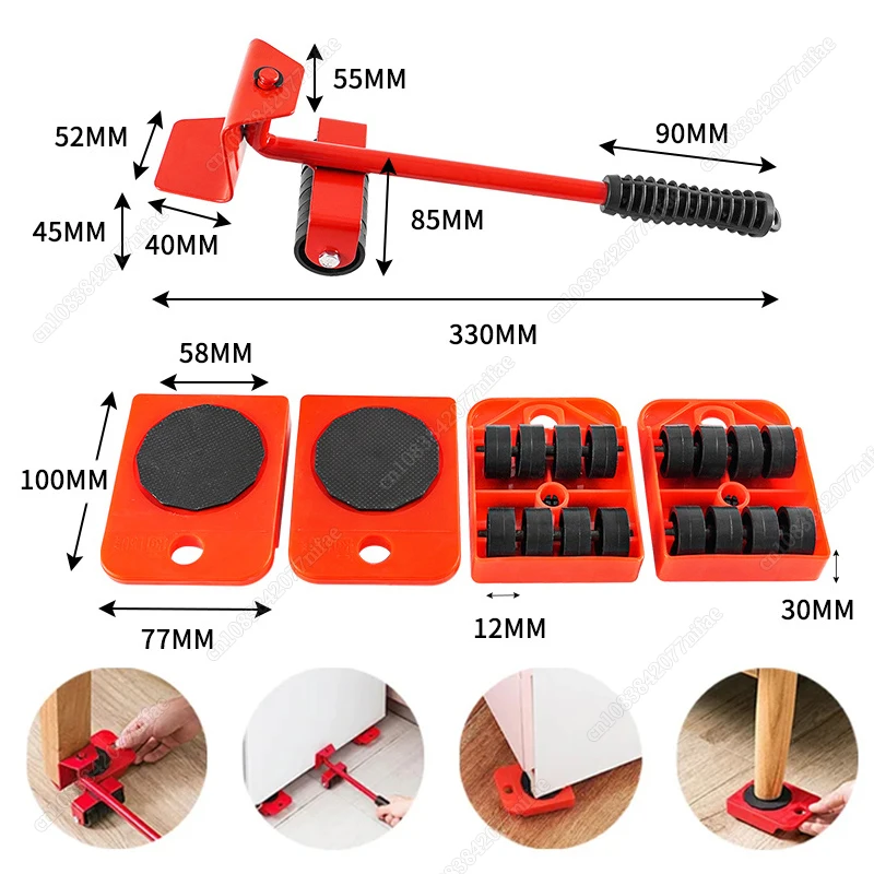 5Pcs/Set Heavy Duty Furniture Lifter Mover Roller with Wheel Bar Moving Device Lifting Helper Furniture Moving Transport Tool