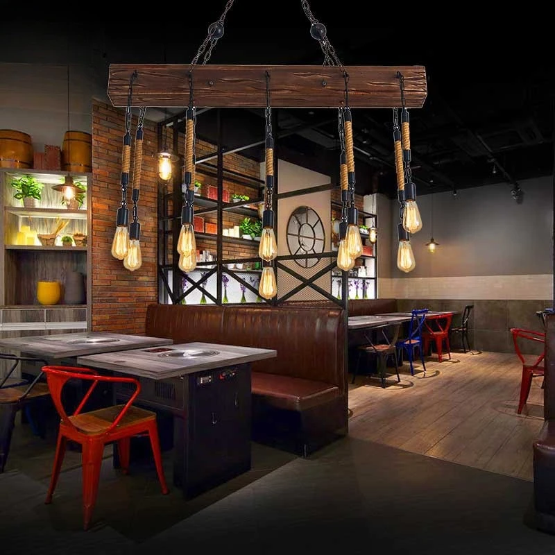 Lampu gantung gaya industrial retro dari tali rami, dekorasi kreatif untuk hotel, hot pot, barbekyu, toko pakaian, restoran, dan bar.