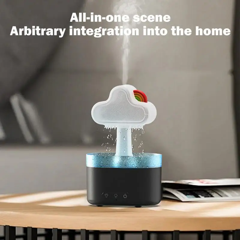 Rain Cloud Humidifier LED Light Cute Rechargeable Cloud Rain Drop Humidifier Water Drip Home Decoration Desk Fountain For