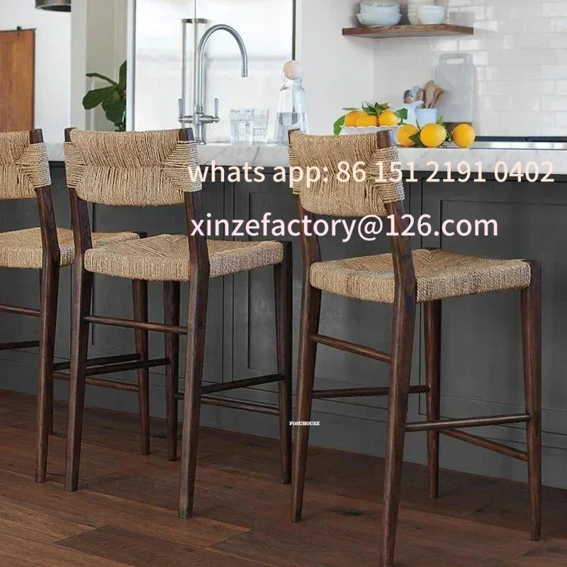 Sedie da bar in legno massello personalizzabili Sedie da bar nordiche Sedie da bar moderne e semplici per la casa Sgabelli da bar alti retrò in rattan D