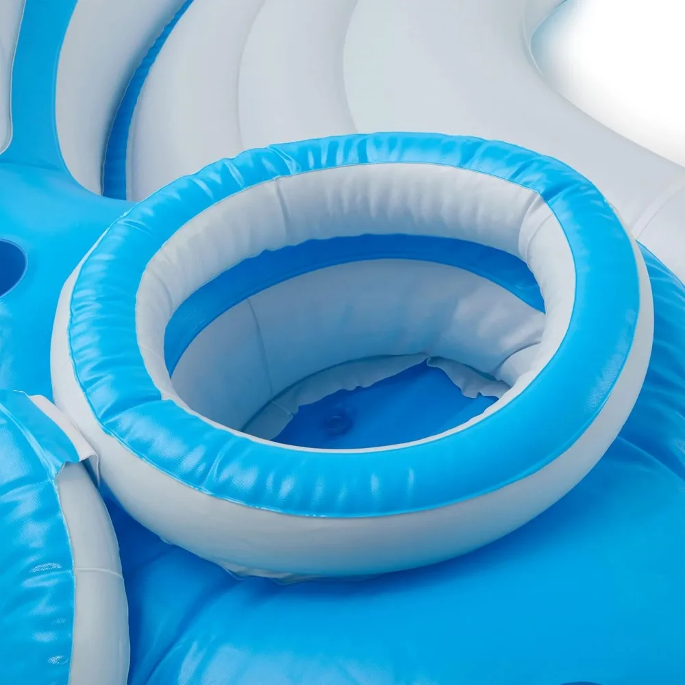 56299EP Splash 'N Chill جزيرة قابلة للنفخ، طوافات حمام السباحة باللون الأزرق/الأبيض وركوب قابلة للنفخ