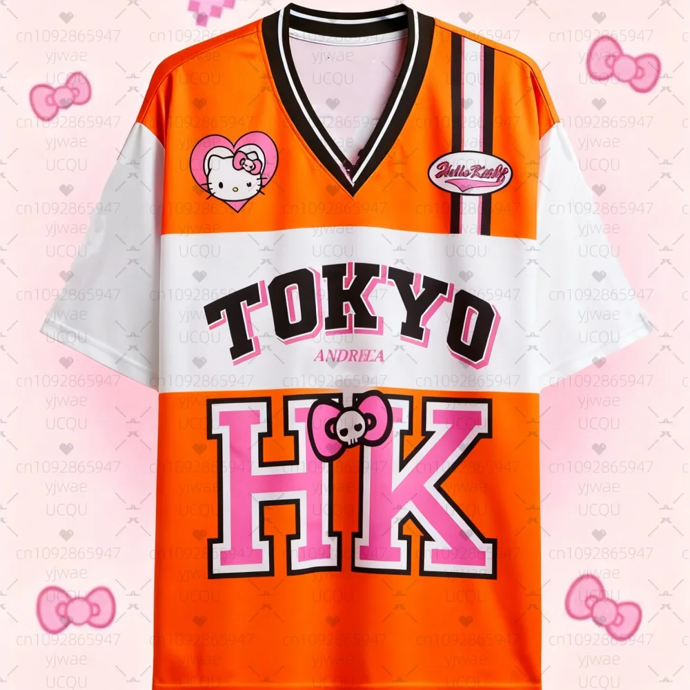 2025 mujeres Tokyo HELLO KITTY impreso cuello en V manga corta transpirable cuello en V manga corta béisbol camiseta mujer Jersey camiseta
