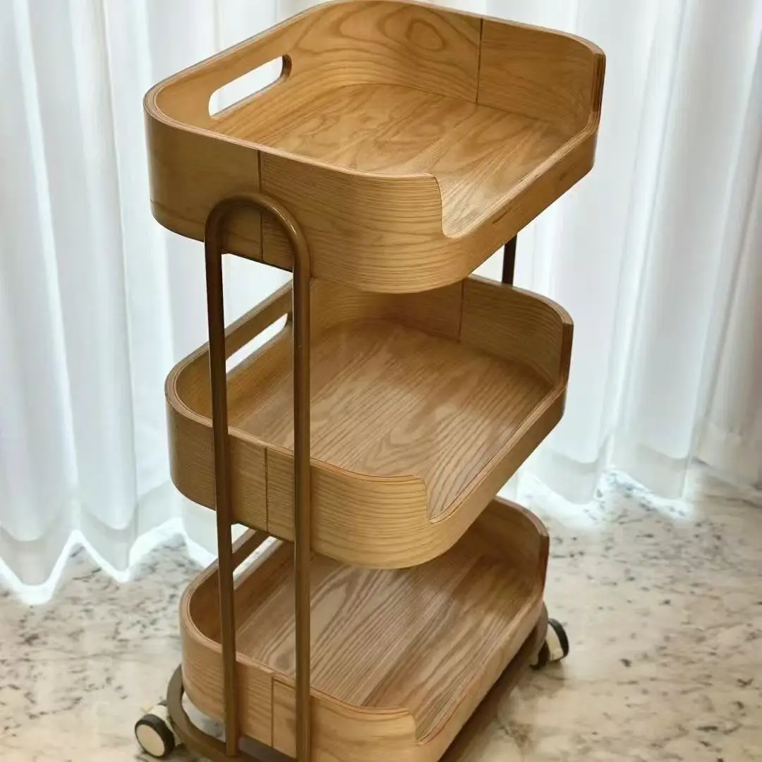Mobile Multifunctional Trolley Multi-layer Storage Trolley Beauty Solid Wood Trolley