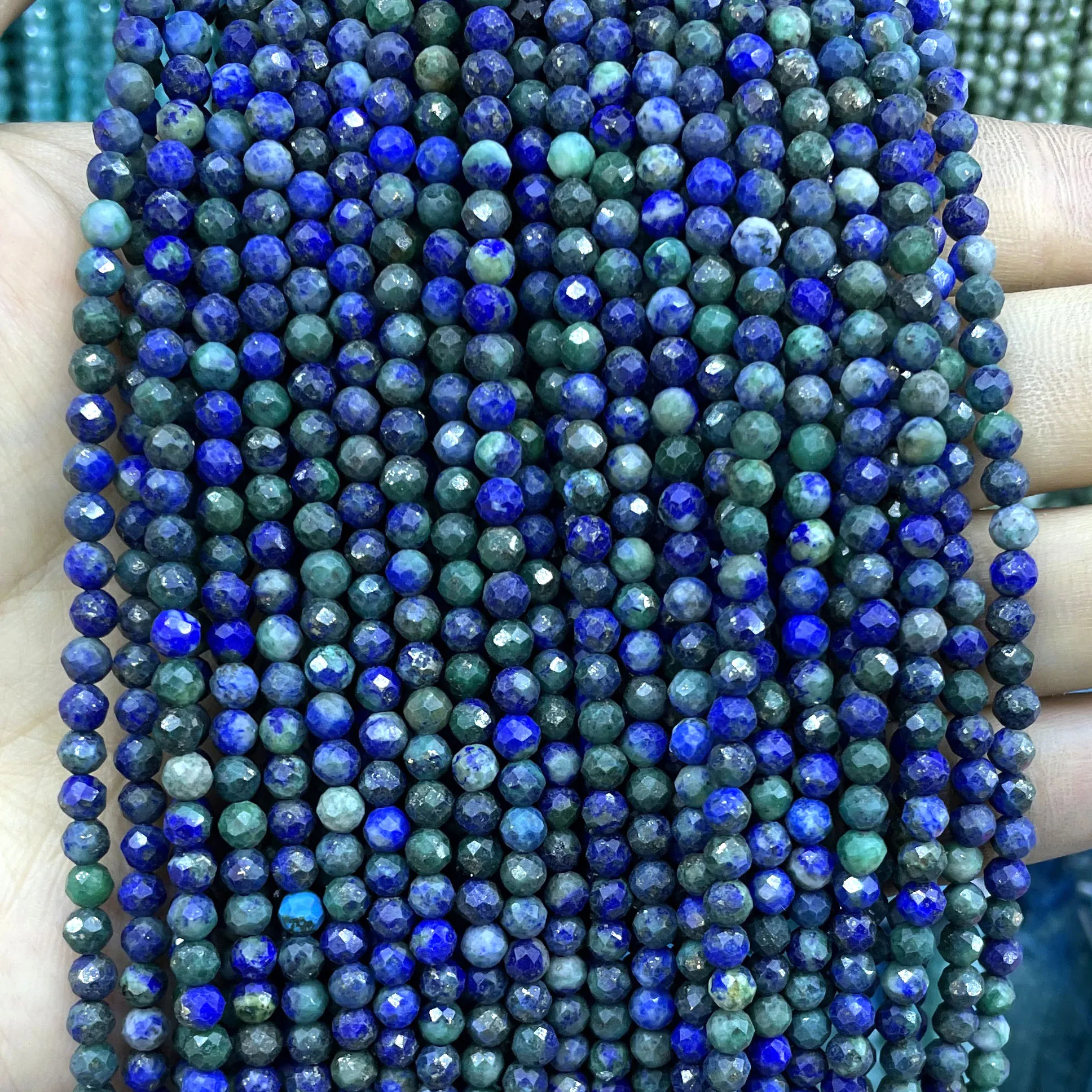 2 3 4MM Faceted Natural Stone Chrysocolla Azurite Spacer Round Beads For Jewelry Making Diy Bracelet Necklace Accessories