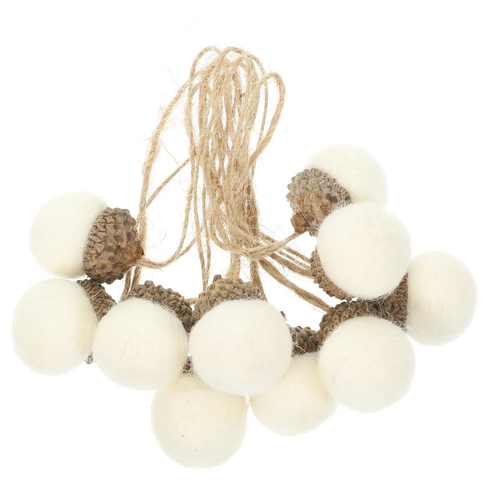 10 Pcs Tinsel Felt Acorn Bunches Christmas Wreath Festival Pine Cone Hanging White Xmas Themed Ornaments