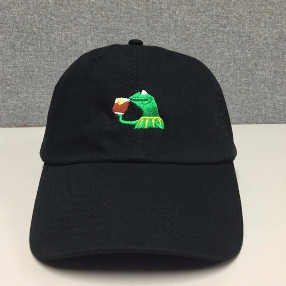 Tea Drinking Frog Baseball Caps Embroidered Sipping Hat Unisex Golf Cap None of My Business Visors Snapback Hip Hop Trucker Hats