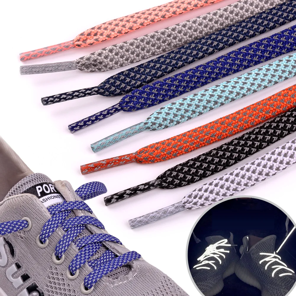 Cordones reflectantes para zapatos, cordones fluorescentes de calidad para zapatillas de deporte, cordones planos con brillo nocturno, 1 par, 3M