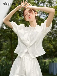 MISHOW Blouses Skirt Set Separately 2023 Summer Puff Sleeve Ruffle Stand Collar Top Solid Skirts Female Two Piece Set MXC36X0024