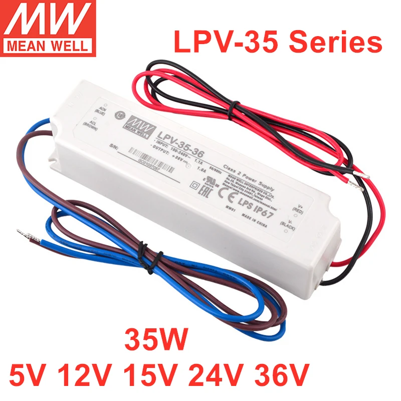 MEAN WELL LPV-35 Series LED Driver 35W Power Supply For LED Lighting IP67 Waterproof LPV-35-5 LPV-35-12 LPV-35-15 LPV-35-24