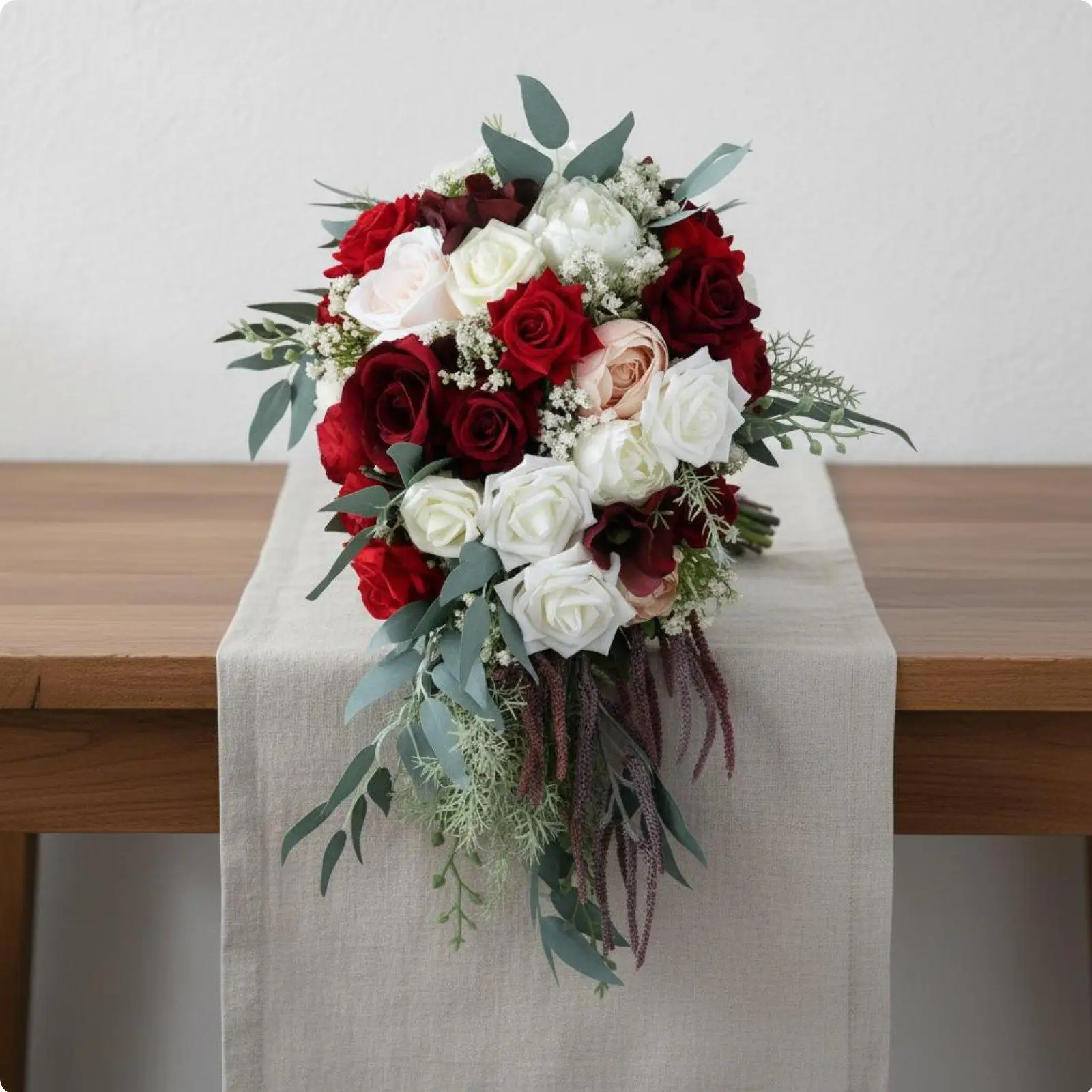 Handheld Silk Flower Bridal Bouquet Teardrop Cascade Style for Garden Wedding Decoration and Photography Props