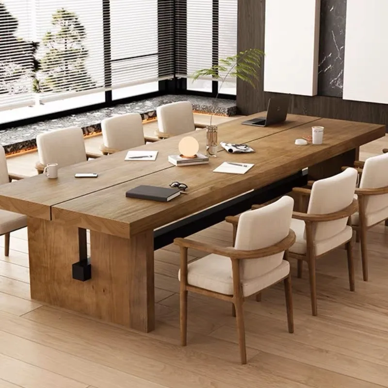 Log large board conference table simple large desk solid wood strip training negotiation