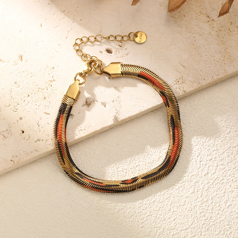 GANEMLY 316L Stainless Steel Metal Snake Pattern Chain Bracelet For Women Fashion Wrist Chain Waterproof Jewelry Bijoux Femme