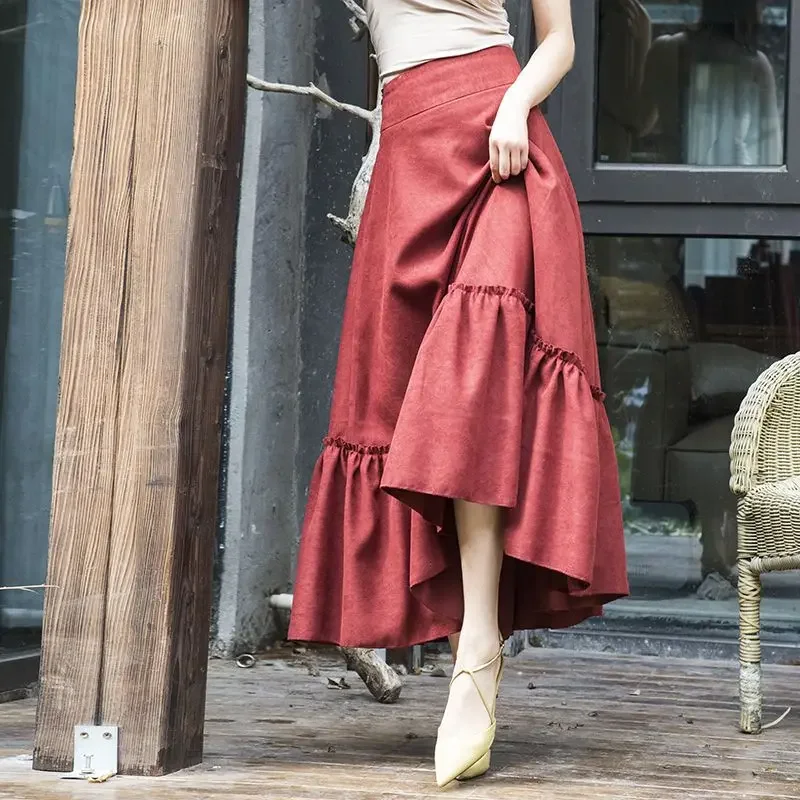 

New Women's Spring and Autumn High Waist Slim Mid-length A-line Large Umbrella Skirt