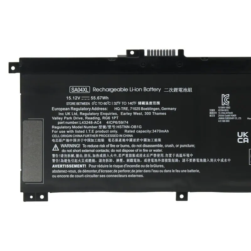 

High quality battery for SA04XL Battery for HSTNN-OB1F HSTNN-OB1G L43248-AC1 L43248-AC2