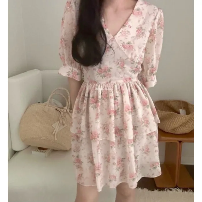 

Retro V-ne Tie-dye Floral Dr Chic Summer New Sle Korean Sle Women's Dr Floral Print Maxi Dr Spring Autumn Winter