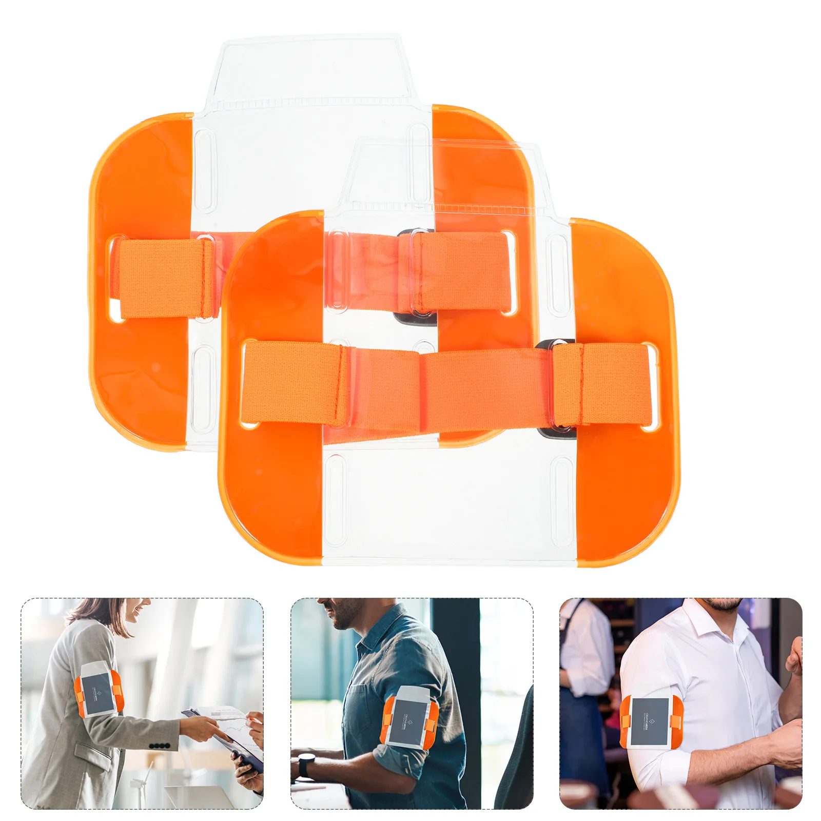 2Pcs Arm Badge Holder PVC Nylon Adjustable Armband Clear Id Card Holder Security Badge Sleeve Workers Card Protective Cover