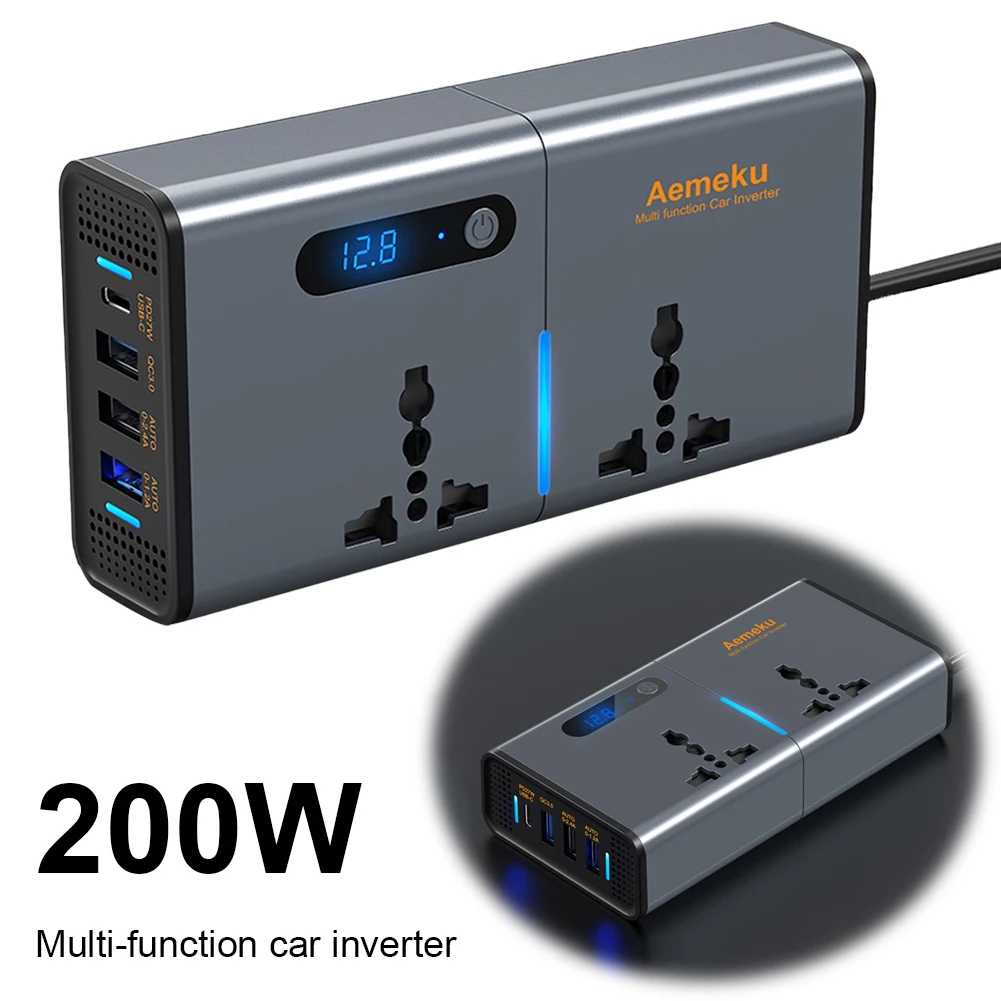 12V/24V To AC 220V Auto Converter Type-C USB Fast Charging Car Inverter Power Adapter Digital Display Auto Power Inversor QC3.0