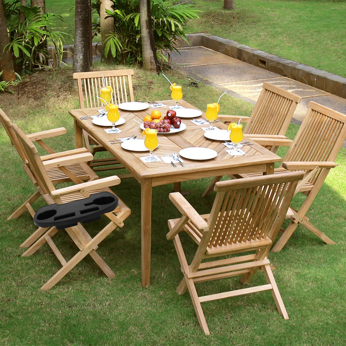 Lounge Chair Beverage Tray Plastic Bottle Holder Tray Sturdy Weather Resistant Drink Holder for Camping Beach Yard