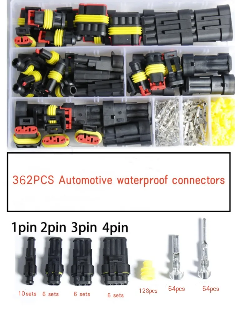 362Pcs IP68 Car Electrical Wire Connector 1/2/3/4 Hole Terminals Plug Male&Female Pin Plug Connector for Car Motorcycles Trucks