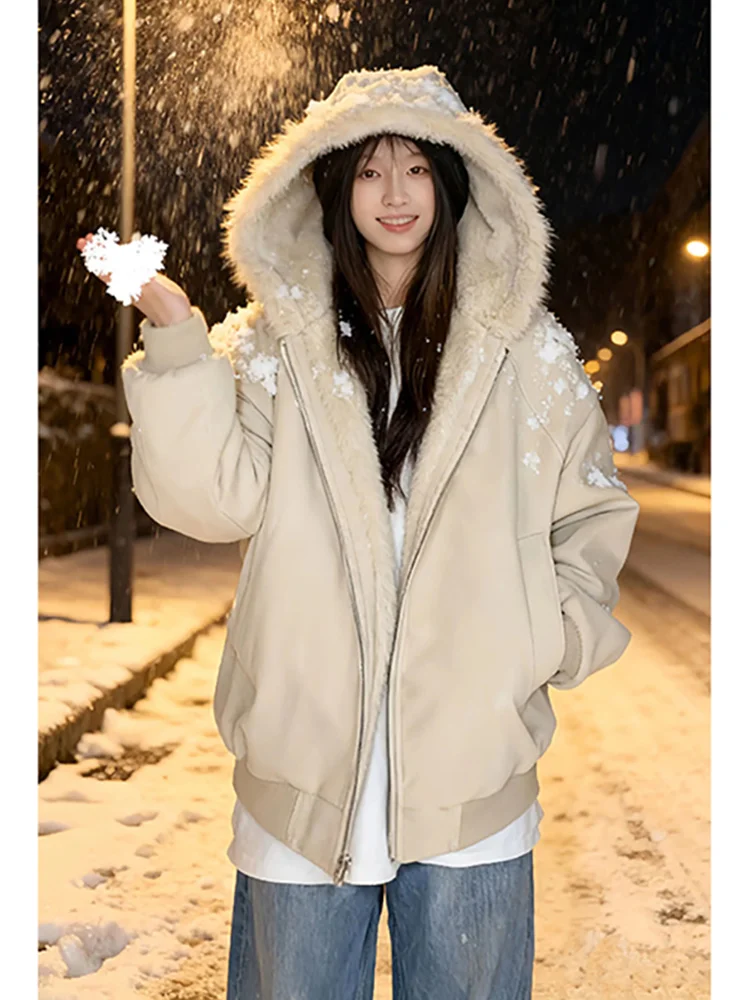 남성용 티엔드 가죽 재킷 후드와 퍼 칼라가 있는 가을 겨울용 면 패딩 방수 마운틴 이글 코트 청소년용