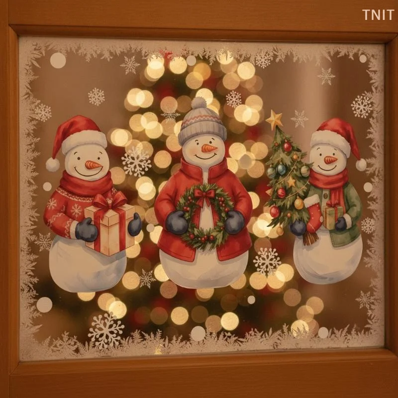 2027 Christmas Window Clings Santa Sleigh Reindeer Gingerbread Snowman Snowflake Stickers Mall Shop Window Glass Holiday Decor