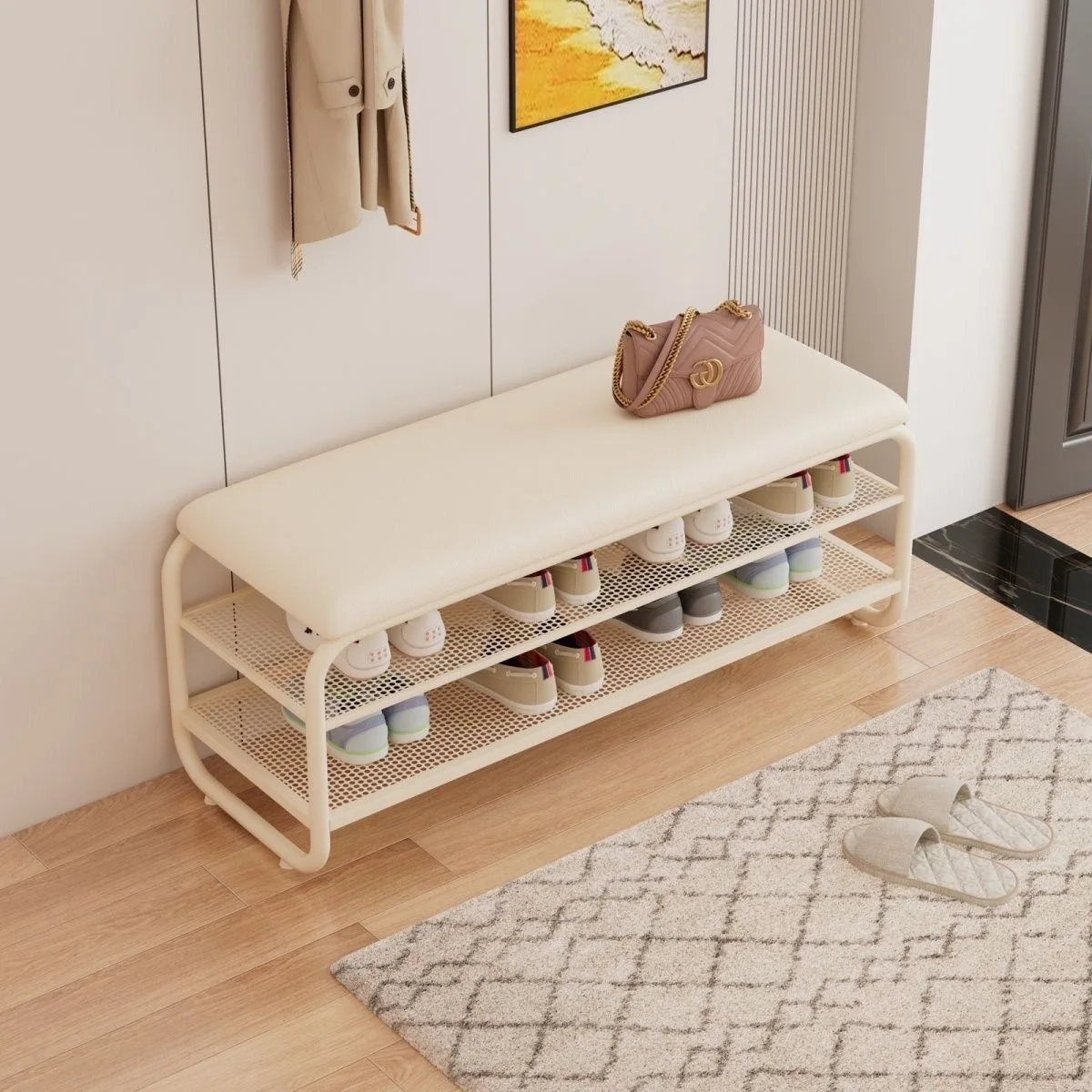 Shoe changing stool shoe cabinet door home entrance seated shoe stool entrance soft bag creative bench shoe rack
