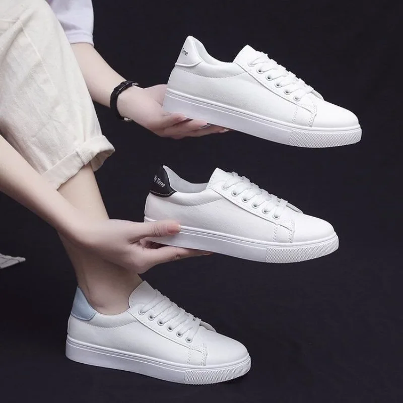 Fashion Women's Vulcanize Shoes New in Casual Classic Solid Color PU Leather Shoes Woman Casual White Shoes Sneakers