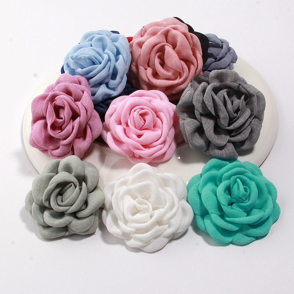 6cm Handmade Fabric Flowers Burned Edge Camellia Flower For DIY Sewing Crafts Brooch Clothing Accessories Wedding Decor
