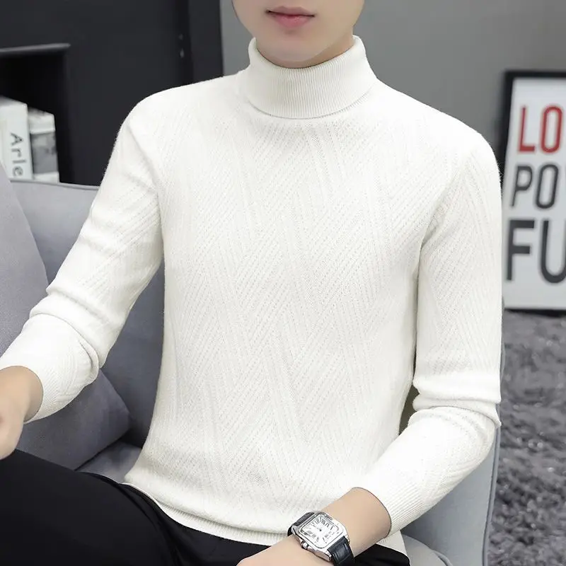 Men's Thick Turtleneck Sweater Winter Warm Knitted Pullover Slim Fit Base Layer Top New Arrival Fall